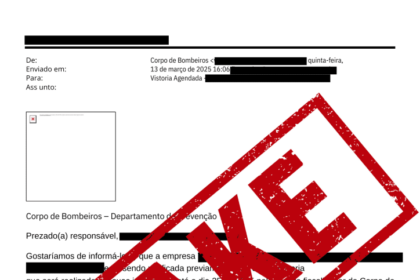 Corpo de Bombeiros alerta que não envia e-mail exigindo adequações para emissão do Auto de Vistoria e nem links com cobrança de taxas
