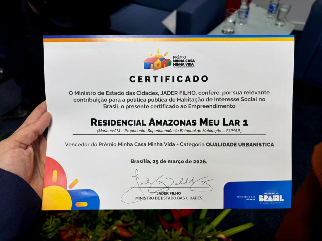 Governo do Amazonas recebe Prêmio Nacional de Qualidade Urbanística do Ministério das Cidades por residencial no bairro Compensa