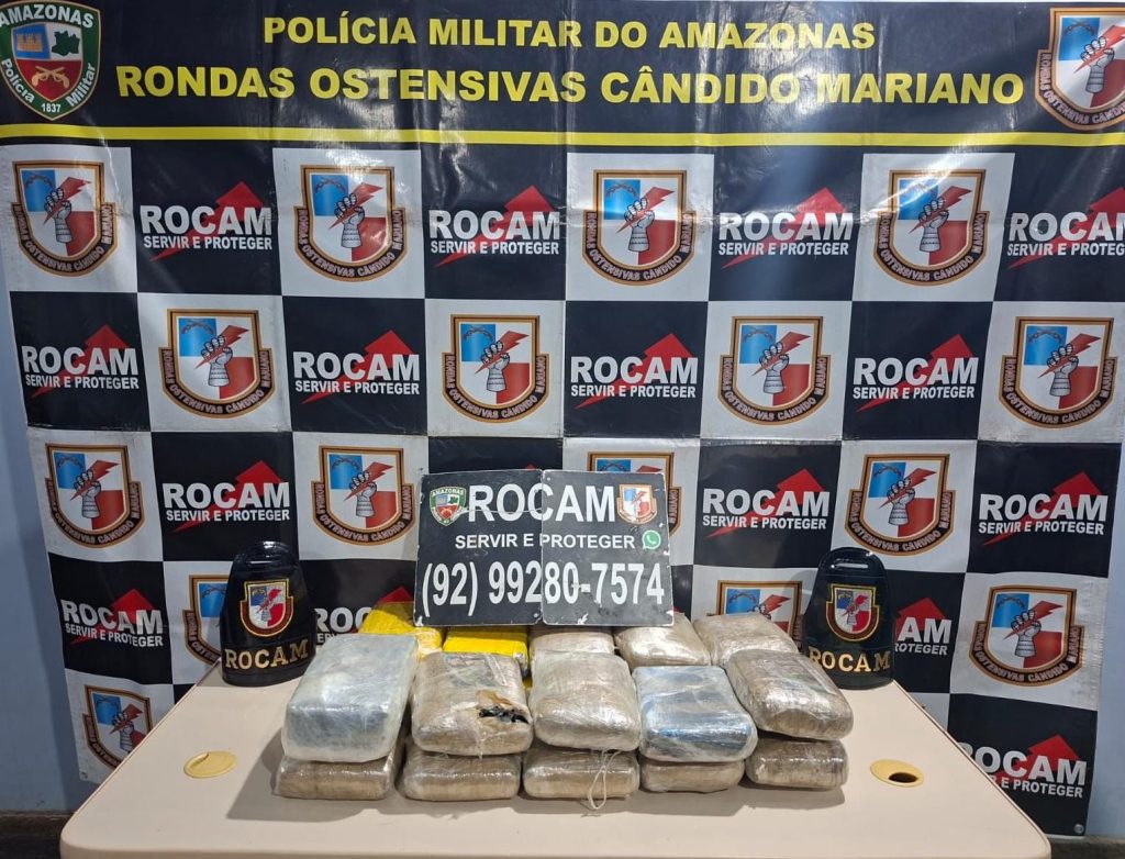 Operação Interior Mais Seguro: PMAM apreende 23 kg de maconha tipo skunk e prende homem por tráfico de drogas, em Tefé